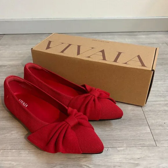 VIVAIA Red Embroidered Azura Bow Ballet Flats, Brand New with Box, Size 5 Womens - Picture 6 of 6
